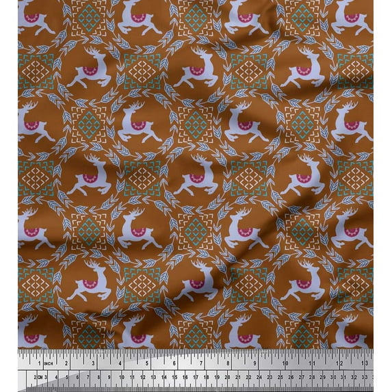 Soimoi Cotton Duck Fabric Arrow Wreath & Reindeer Animal Print Fabric by the Yard 42 Inch Wide