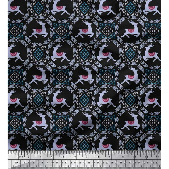 Soimoi Cotton Duck Fabric Arrow Wreath & Reindeer Animal Printed Fabric 1 Yard 42 Inch Wide