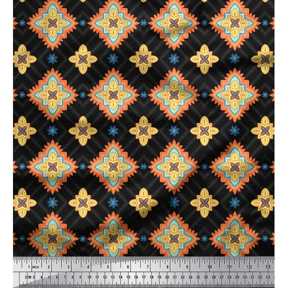 Soimoi Cotton Duck Fabric Artistic Floral & Check Geometric Print Sewing Fabric Yard 42 Inch Wide