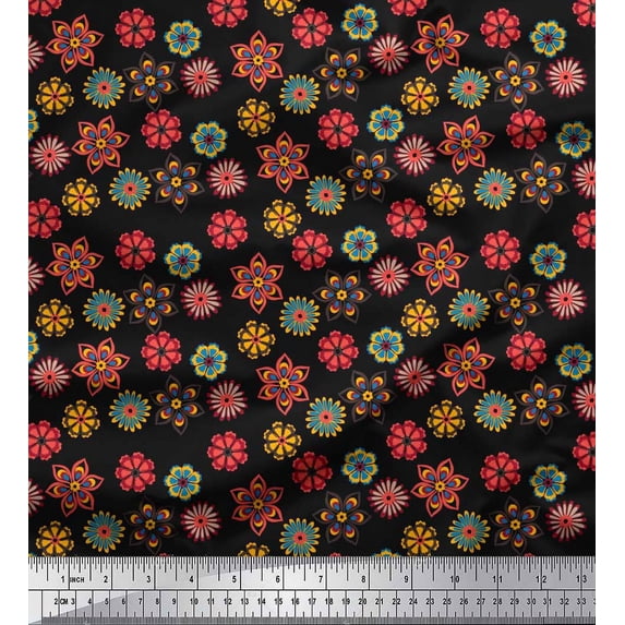 Soimoi Cotton Duck Fabric Artistic Floral Print Sewing Fabric Yard 42 Inch Wide