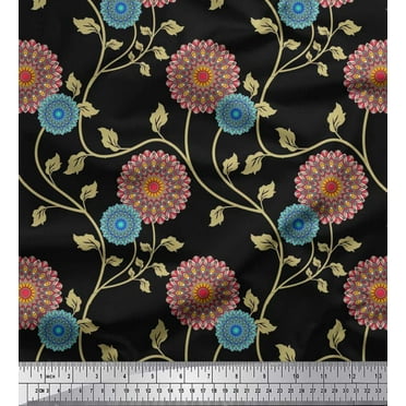Soimoi Cotton Duck Fabric Artistic Floral Print Sewing Fabric Yard 42 Inch Wide
