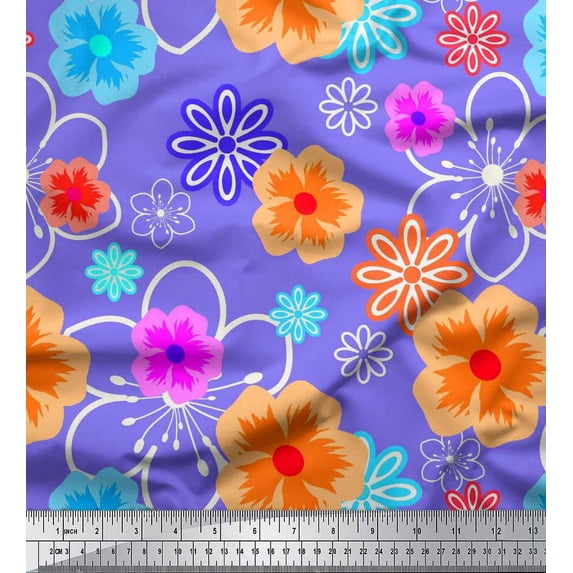 Soimoi Cotton Duck Fabric Artistic Floral Printed Craft Fabric by the Yard 42 Inch Wide