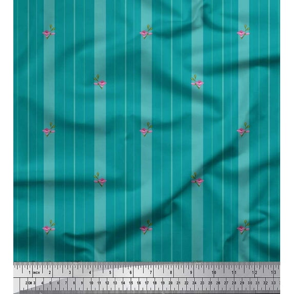 Soimoi Cotton Duck Fabric Artistic Floral & Stripe Printed Fabric 1 Yard 42 Inch Wide