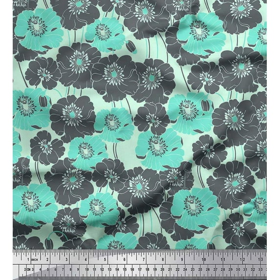 Soimoi Cotton Duck Fabric Artistic Flower Printed Craft Fabric by the Yard 42 Inch Wide