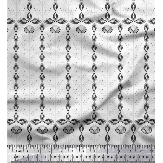 Soimoi Cotton Duck Fabric Artistic Leaves Printed Fabric 1 Yard 42 Inch Wide