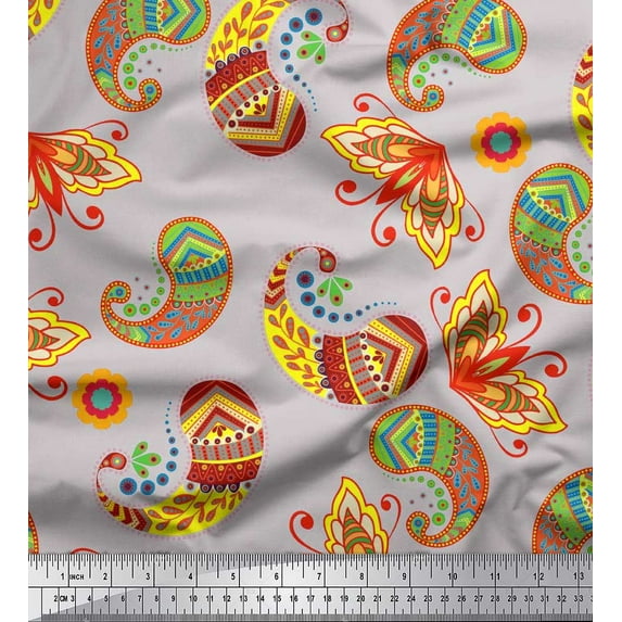 Soimoi Cotton Duck Fabric Artistic Paisley Fabric Prints By Yard 42 Inch Wide