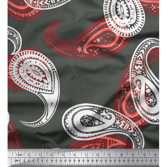 Soimoi Cotton Duck Fabric Artistic Paisley Print Sewing Fabric Yard 42 Inch Wide