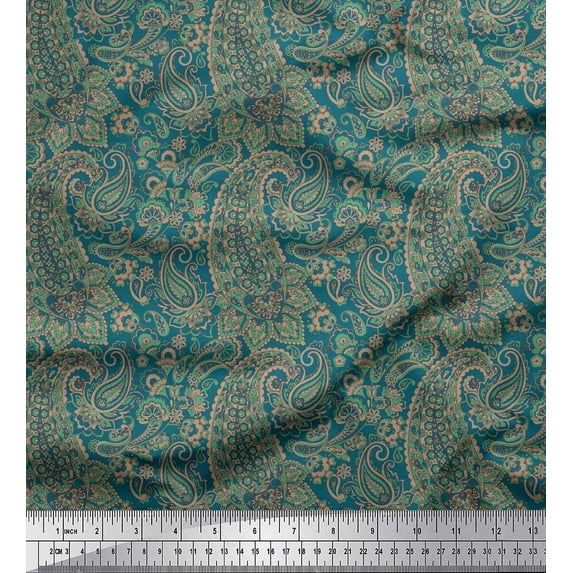 Soimoi Cotton Duck Fabric Artistic Paisley Printed Fabric 1 Yard 56 Inch Wide