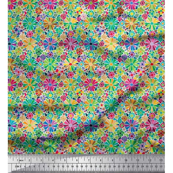 Soimoi Cotton Duck Fabric Aster Flower Printed Fabric 1 Yard 56 Inch Wide
