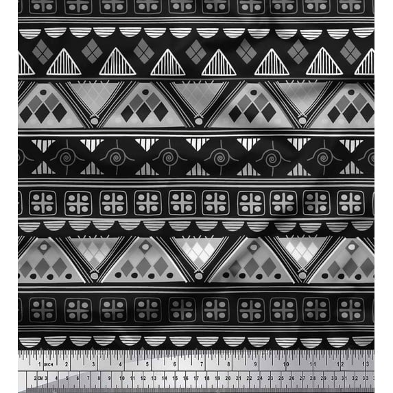 Soimoi Cotton Duck Fabric Aztec Geometric Print Fabric by The Yard 56 Inch Wide
