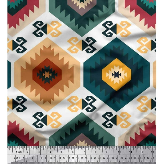 Soimoi Cotton Duck Fabric Aztec & Ikat Kilim Printed Fabric 1 Yard 42 Inch Wide