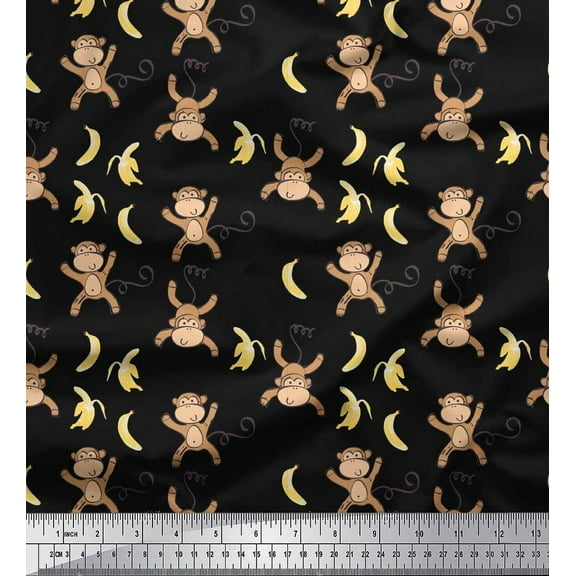 Soimoi Cotton Duck Fabric Banana & Monkey Kids Fabric Prints by Yard 42 Inch Wide