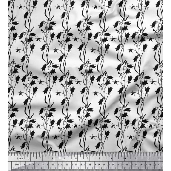 Soimoi Cotton Duck Fabric Bell Floral Printed Fabric 1 Yard 42 Inch Wide