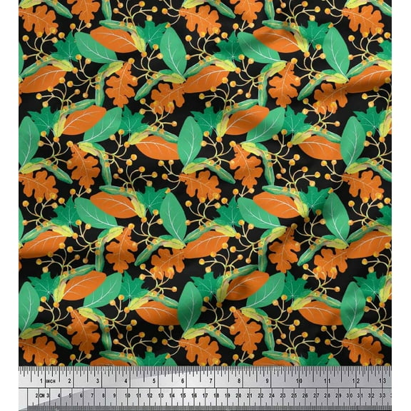 Soimoi Cotton Duck Fabric Berries & Autumn Leaves Print Fabric by Yard 42 Inch Wide
