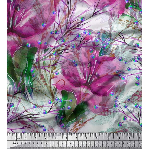 Soimoi Cotton Duck Fabric Berries & Lily Flower Printed Fabric 1 Yard 56 Inch Wide