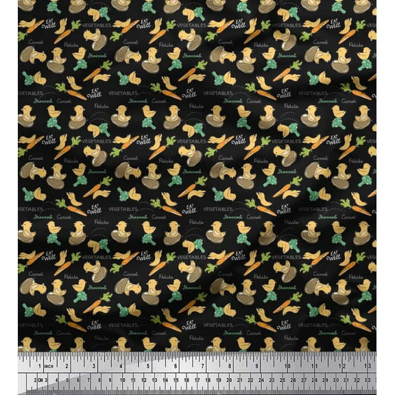 Soimoi Cotton Duck Fabric Bird,Carrot & Potato Vegetable Printed Fabric 1 Yard 42 Inch Wide