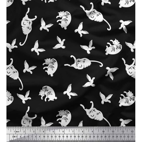 Soimoi Cotton Duck Fabric Bird & Cat Animal Print Fabric by Yard 42 Inch Wide