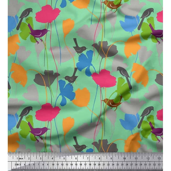 Soimoi Cotton Duck Fabric Bird & Floral Artistic Print Fabric by the Yard 42 Inch Wide
