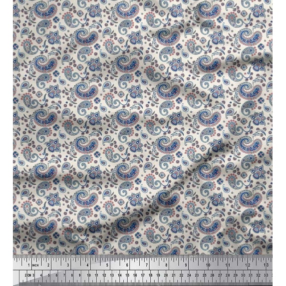 Soimoi Cotton Duck Fabric Block Paisley Printed Craft Fabric by The Yard 42 Inch Wide