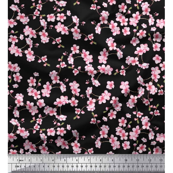Soimoi Cotton Duck Fabric Blossom Floral Print Sewing Fabric Yard 42 Inch Wide