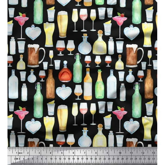 Soimoi Cotton Duck Fabric Bottle,Wine & Beer Bar Decor Fabric Printed Yard 42 Inch Wide