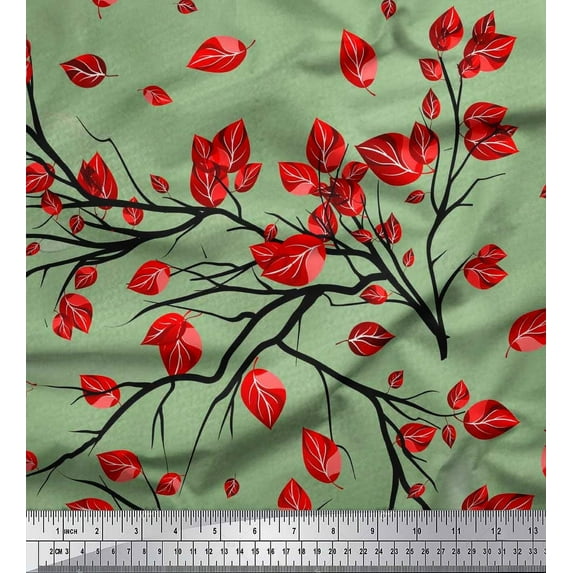 Soimoi Cotton Duck Fabric Branch & Leaves Artistic Printed Fabric 1 Yard 42 Inch Wide