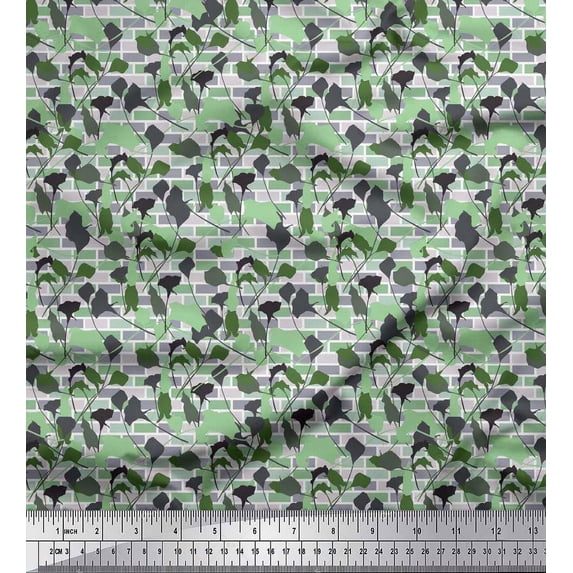 Soimoi Cotton Duck Fabric Brick Wall & Floral Shirting Print Fabric by The Yard 42 Inch Wide