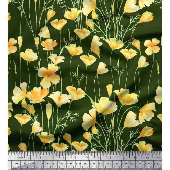 Soimoi Cotton Duck Fabric Buttercup Floral Decor Fabric Printed Yard 42 Inch Wide