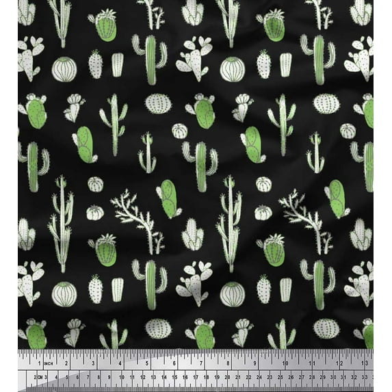 Soimoi Cotton Duck Fabric Cactus Tree Print Fabric by Yard 42 Inch Wide