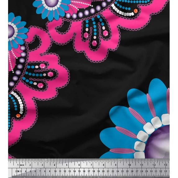 Soimoi Cotton Duck Fabric Check & Floral Artistic Print Fabric by the Yard 42 Inch Wide