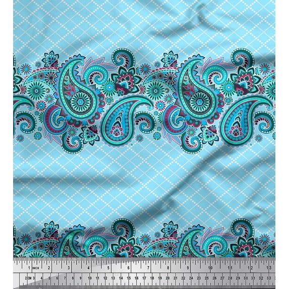 Soimoi Cotton Duck Fabric Check,Floral & Paisley Fabric Prints by Yard 56 Inch Wide