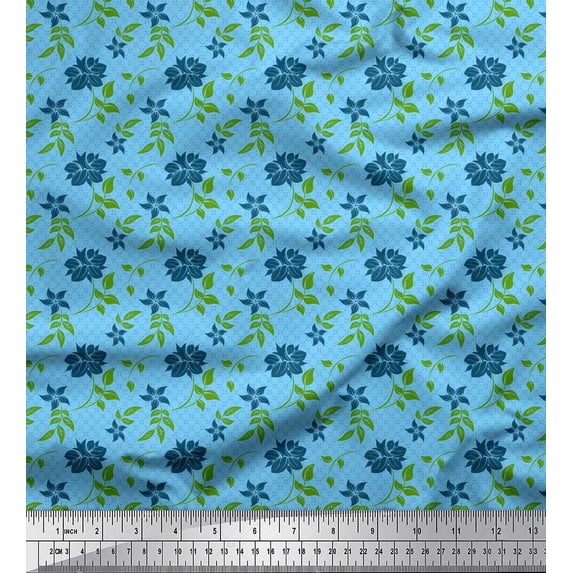 Soimoi Cotton Duck Fabric Check,Leaves & Floral Artistic Decor Fabric Printed Yard 42 Inch Wide