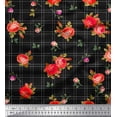 thumbnail image 1 of Soimoi Cotton Duck Fabric Check,Leaves & Rose Flower Print Fabric by The Yard 42 Inch Wide, 1 of 1