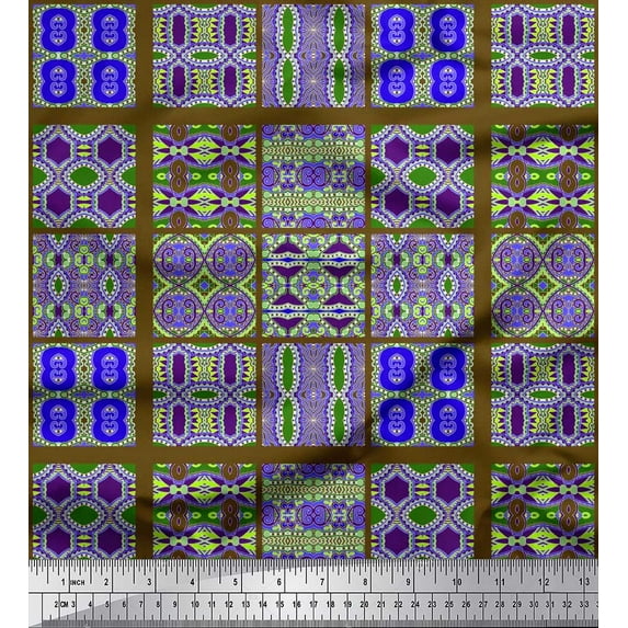 Soimoi Cotton Duck Fabric Check & Moroccan Patchwork Decor Fabric Printed Yard 42 Inch Wide