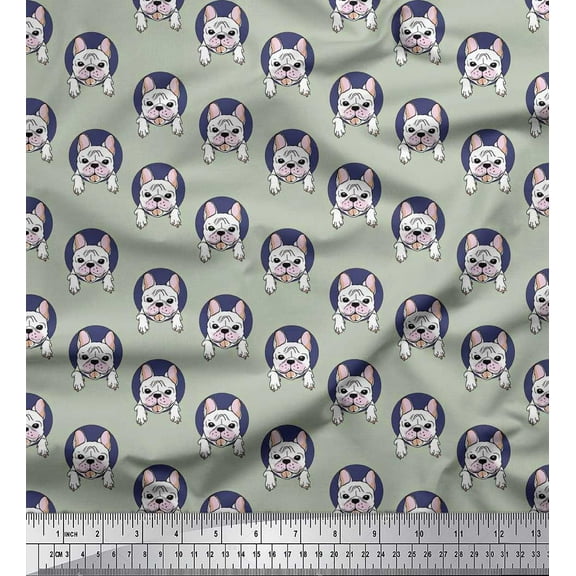Soimoi Cotton Duck Fabric Circle & French Bull Dog Print Fabric by The Yard 42 Inch Wide