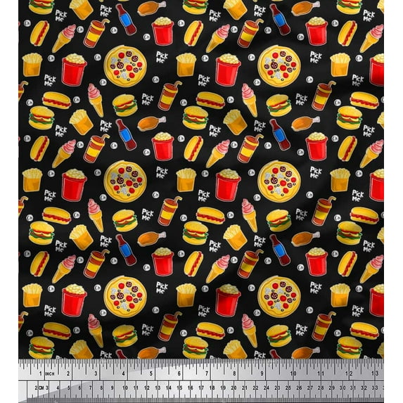 Soimoi Cotton Duck Fabric Cold Drink,Pizza & Burger Food Print Sewing Fabric Yard 42 Inch Wide