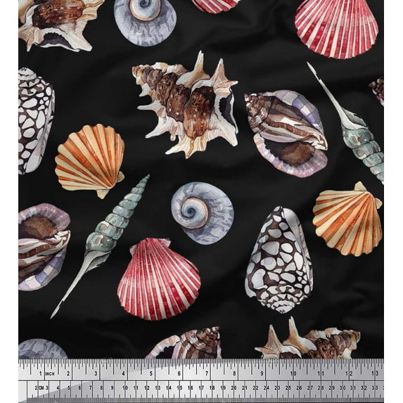 Soimoi Cotton Duck Fabric Colorful Shells Ocean Printed Fabric 1 Yard 42 Inch Wide