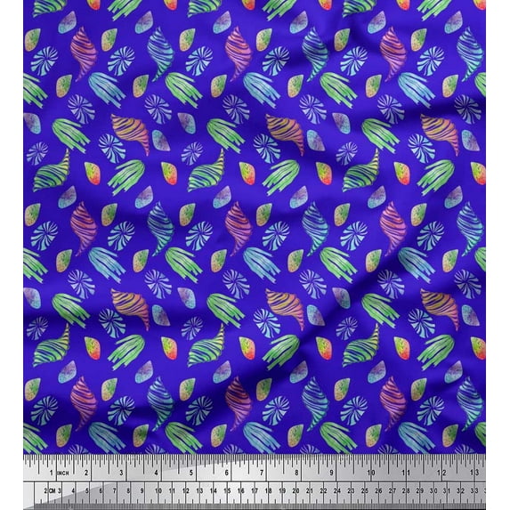 Soimoi Cotton Duck Fabric Coral & Seashell Ocean Print Fabric by Yard 56 Inch Wide