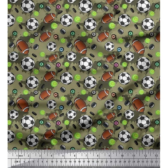 Soimoi Cotton Duck Fabric Cricket Ball,Rugby & Football Sports Decor Fabric Printed Yard 42 Inch Wide