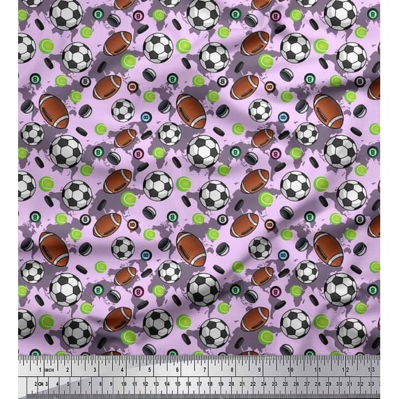 Soimoi Cotton Duck Fabric Cricket Ball,Rugby & Football Sports Printed Craft Fabric by The Yard 56 Inch Wide