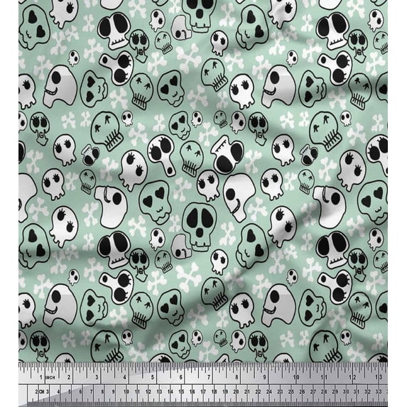 Soimoi Cotton Duck Fabric Crossbone & Skull Halloween Decor Fabric Printed Yard 42 Inch Wide