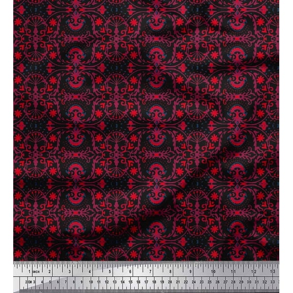 Soimoi Cotton Duck Fabric Damask Ethnic Print Sewing Fabric Yard 42 Inch Wide