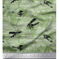 Soimoi Cotton Duck Fabric Dot,Airplane & Map Print Fabric by The Yard 42 Inch Wide
