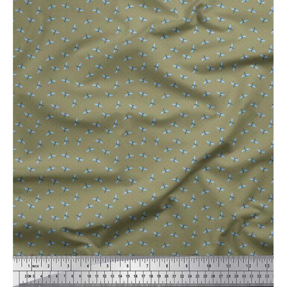 Soimoi Cotton Duck Fabric Dot & Dragonfly Shirting Decor Fabric Printed Yard 42 Inch Wide