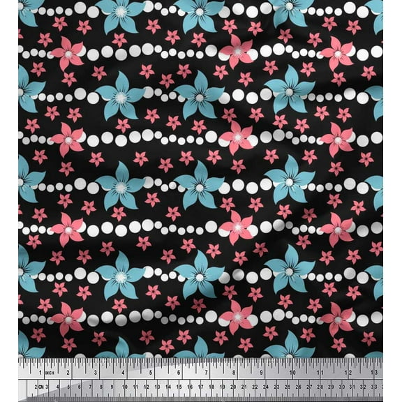 Soimoi Cotton Duck Fabric Dot & Floral Artistic Print Fabric by The Yard 42 Inch Wide