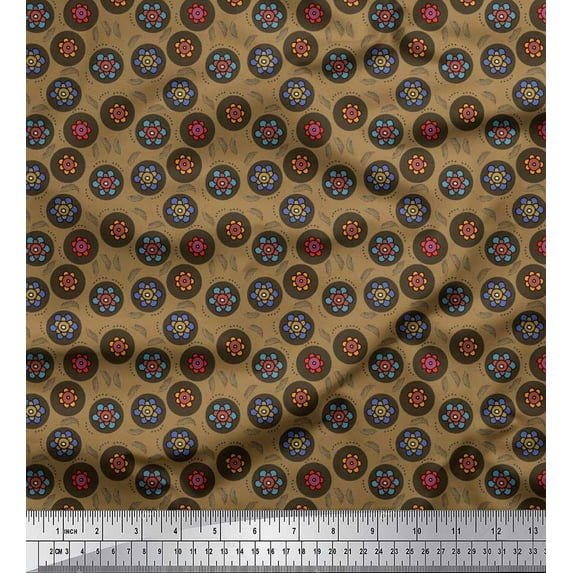 Soimoi Cotton Duck Fabric Dot & Floral Artistic Print Fabric by the Yard 42 Inch Wide