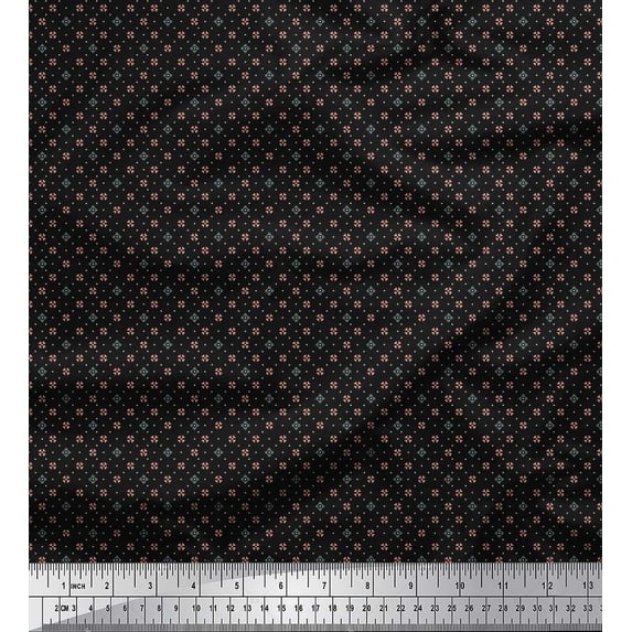 Soimoi Cotton Duck Fabric Dot & Heart Small Printed Fabric 1 Yard 42 Inch Wide