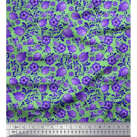 Soimoi Cotton Duck Fabric Dot,Leaves & Floral Artistic Fabric Prints by Yard 56 Inch Wide