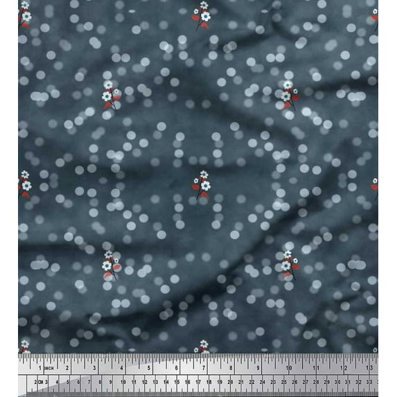 Soimoi Cotton Duck Fabric Dot,Leaves & Floral Artistic Print Fabric by Yard 42 Inch Wide