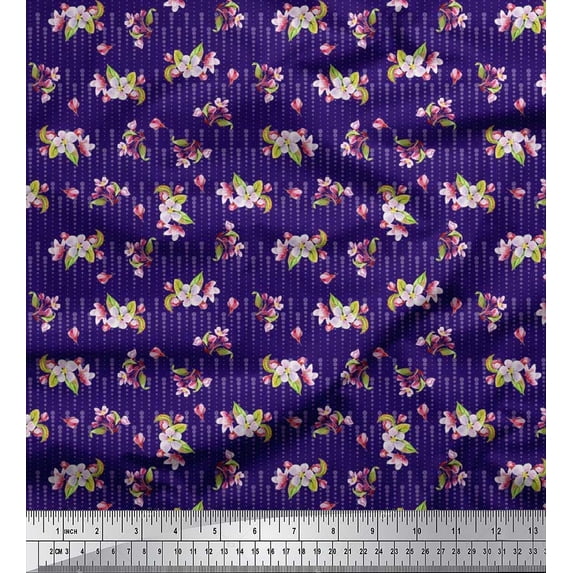 Soimoi Cotton Duck Fabric Dot,Leaves & Periwinkle Floral Printed Craft Fabric by the Yard 42 Inch Wide